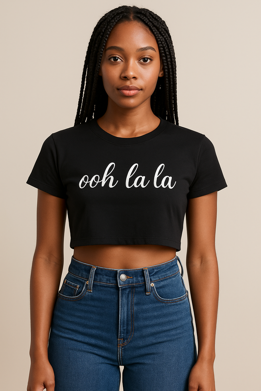 “Ooh La La” Cropped Tee – Black